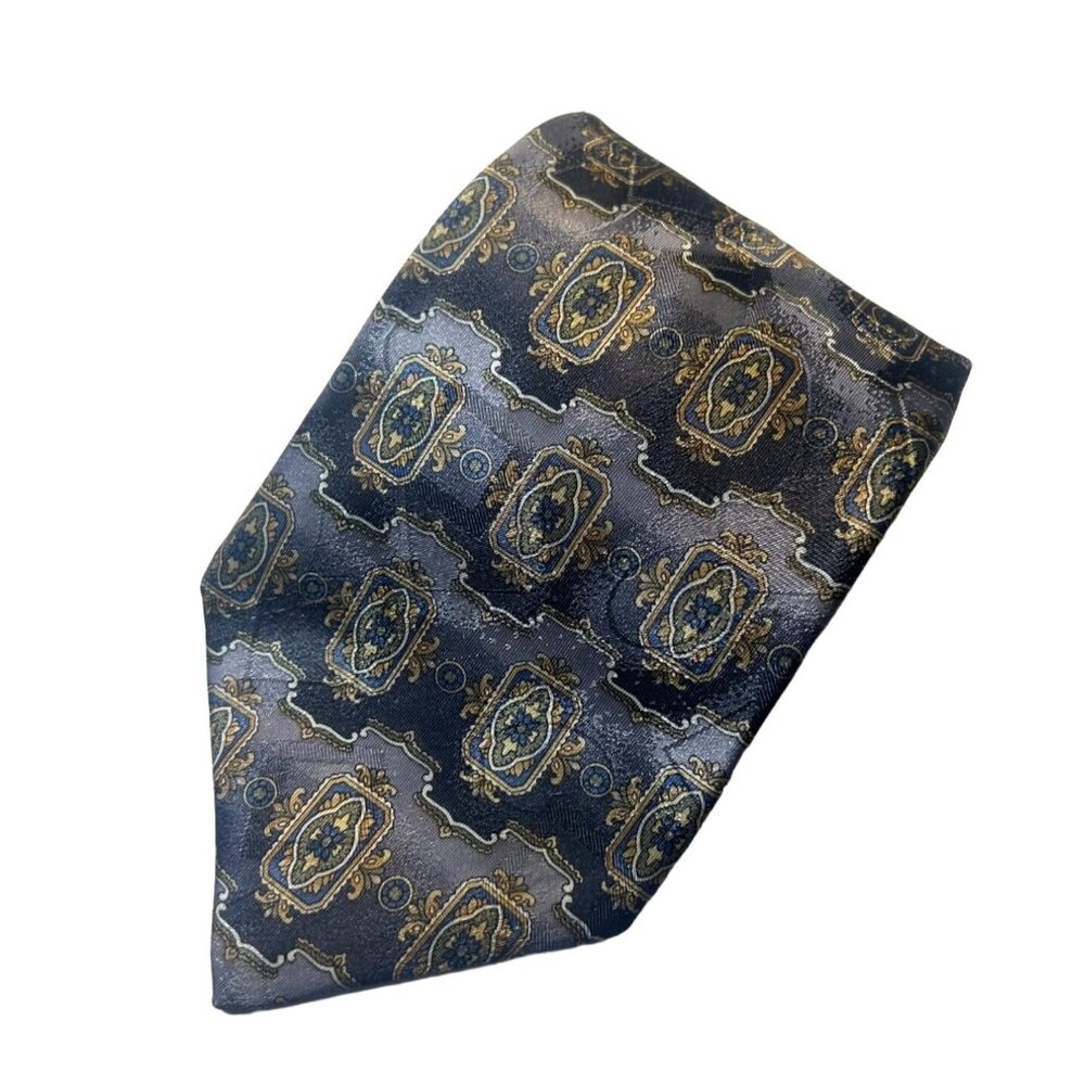 Italianissimo Silk Necktie  Elegant Gray & Gold Pattern